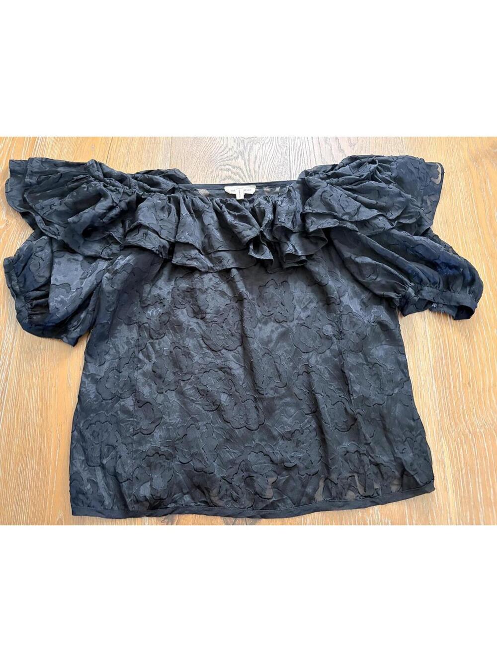 Rebecca Taylor Black Silk Blend Jacquard Blouse Off Shoulder Size 6